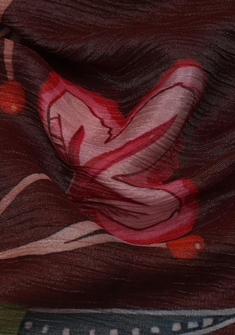 Maroon Georgette Floral Print Lehenga Set For Girls