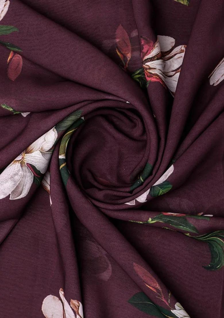 Brown Georgette Floral Print Lehenga Set For Girls