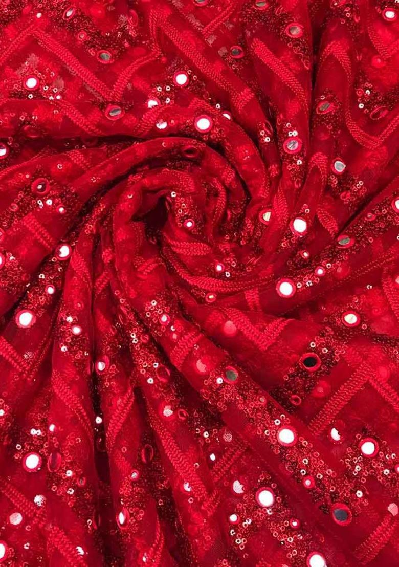 Red Georgette Embroidered Lehenga Set For Girls