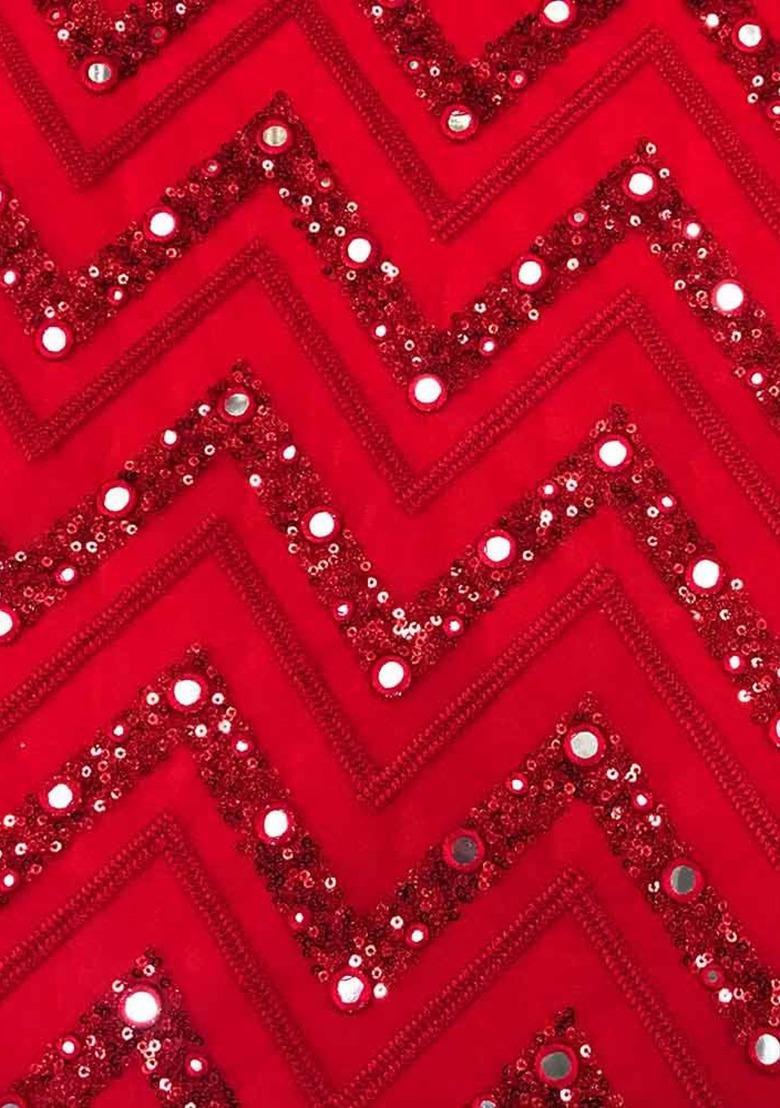 Red Georgette Embroidered Lehenga Set For Girls - Indya