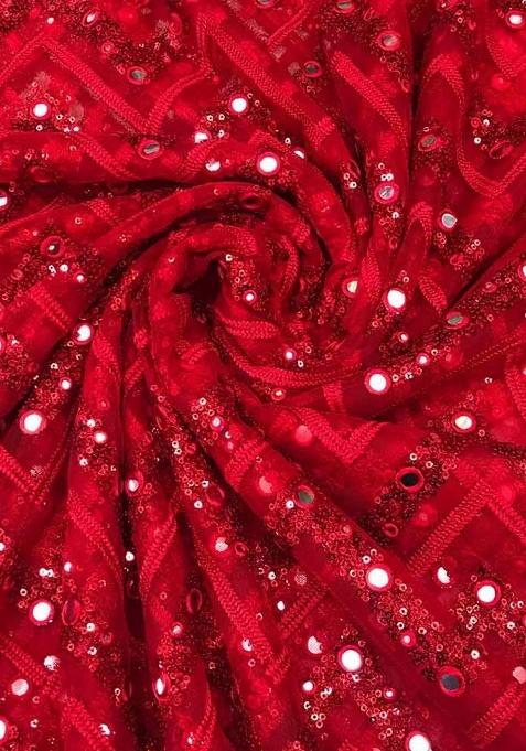 Red Georgette Embroidered Lehenga Set For Girls