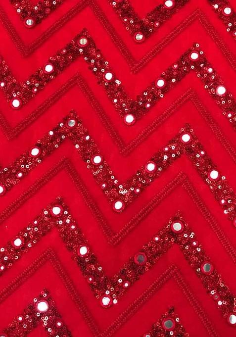 Red Georgette Embroidered Lehenga Set For Girls