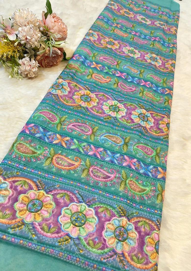 Blue Georgette Floral Print Lehenga Set For Girls