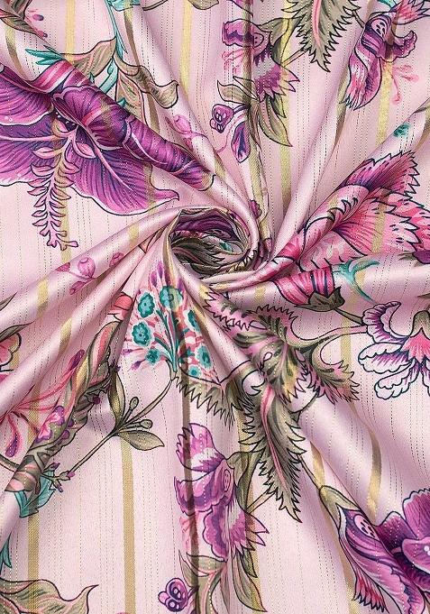 Pink Satin Floral Print Lehenga Set For Girls