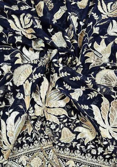 Navy Blue Georgette Embroidered Lehenga Set For Girls