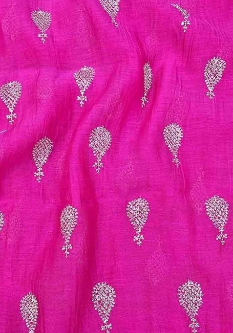 Rani Pink Chanderi Embroidered Lehenga Set For Girls