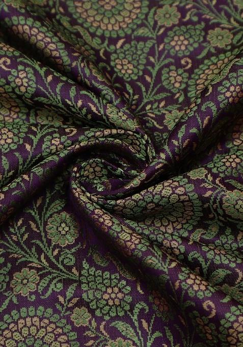 Purple Brocade Lehenga Set For Girls