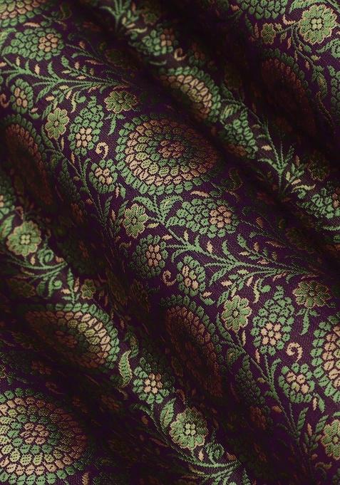 Purple Brocade Lehenga Set For Girls