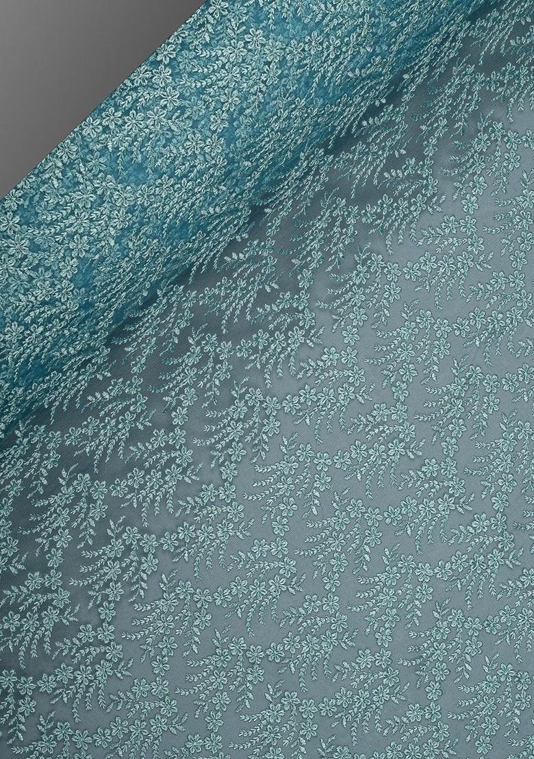 Blue Net Embroidered Lehenga Set For Girls - Indya