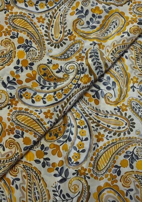 Yellow Crepe Floral Print Lehenga Set For Girls