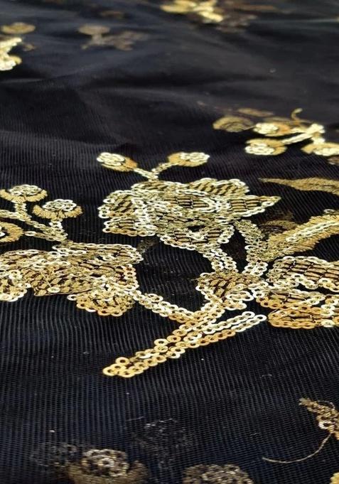 Black Net Embroidered Lehenga Set For Girls