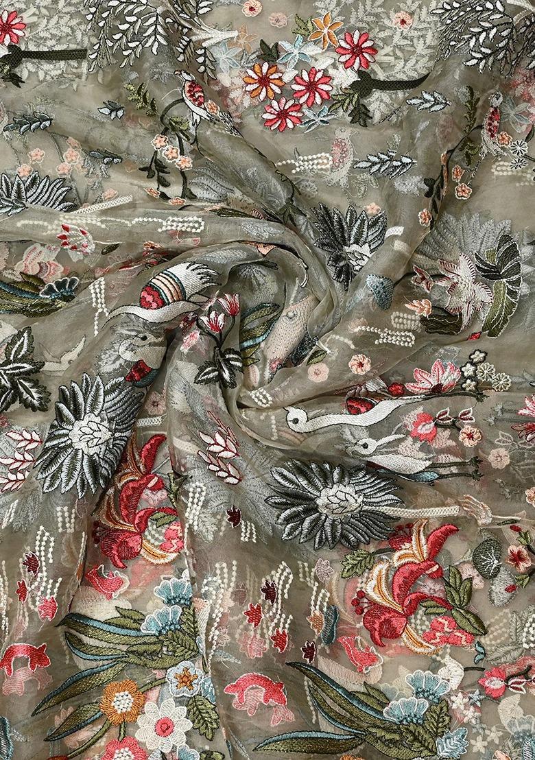 Beige Organza Embroidered Lehenga Set For Girls