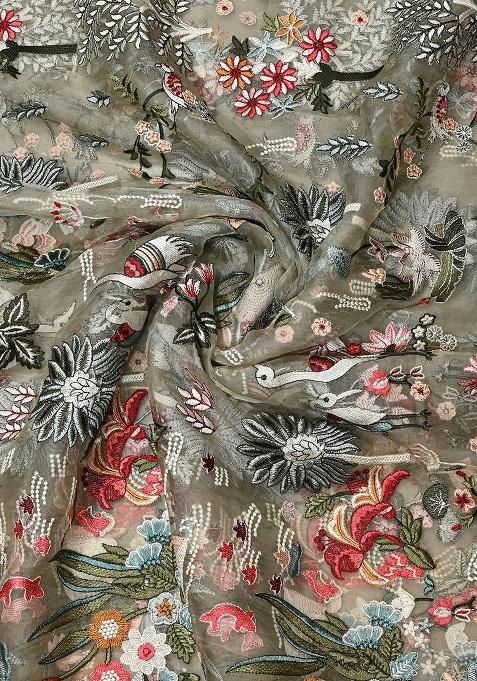 Beige Organza Embroidered Lehenga Set For Girls