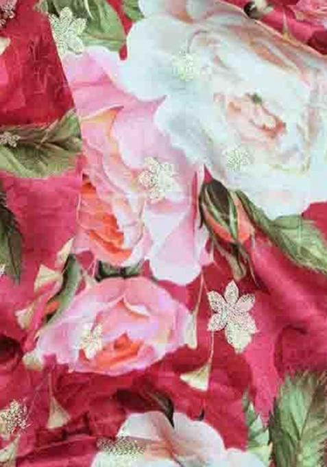 Red Satin Floral Print Lehenga Set For Girls