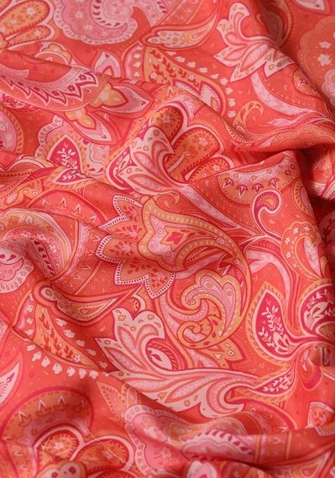 Orange Crepe Floral Print Lehenga Set For Girls