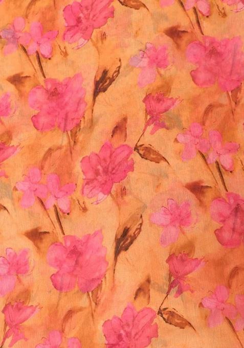 Orange Floral Print Lehenga Set For Girls