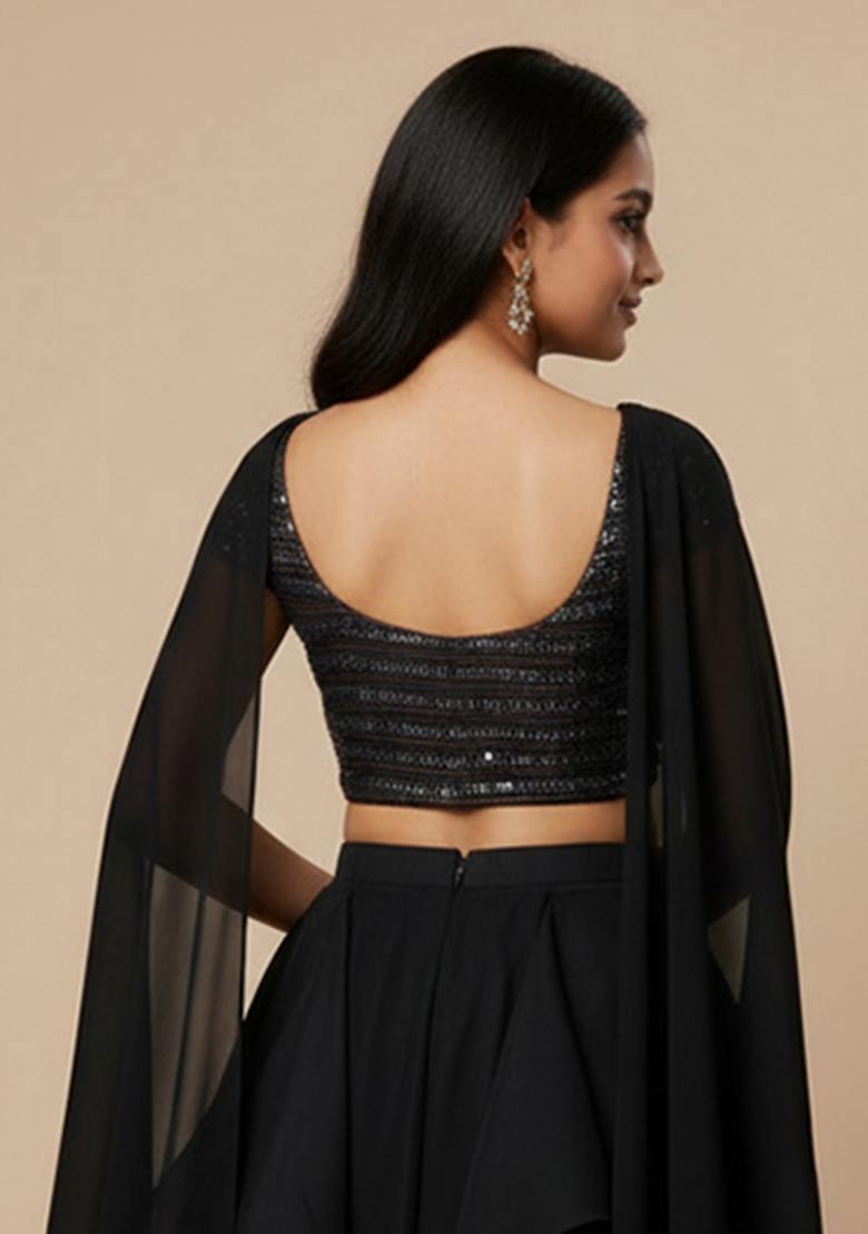 Black Georgette Sequin Lehenga Set For Girls