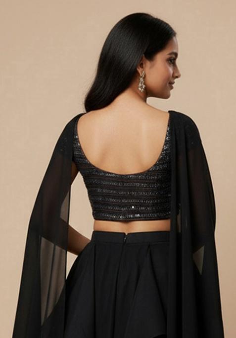 Black Georgette Sequin Lehenga Set For Girls