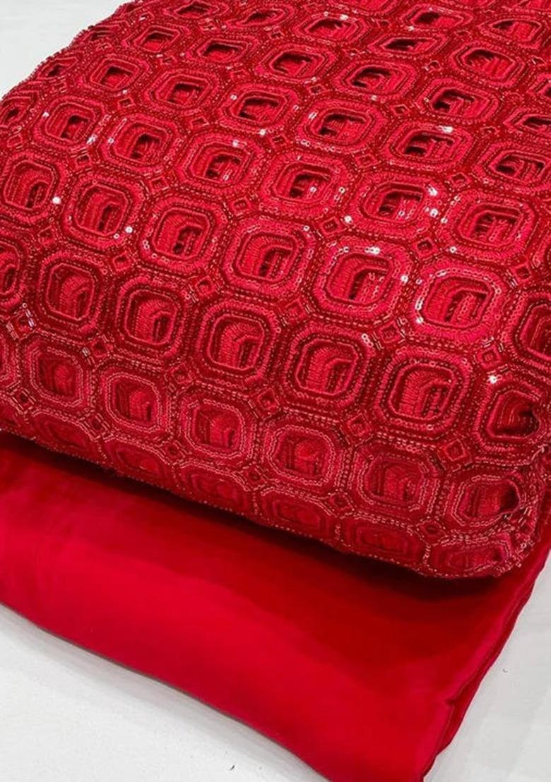 Red Viscose Crape Embellished Lehenga Set For Girls