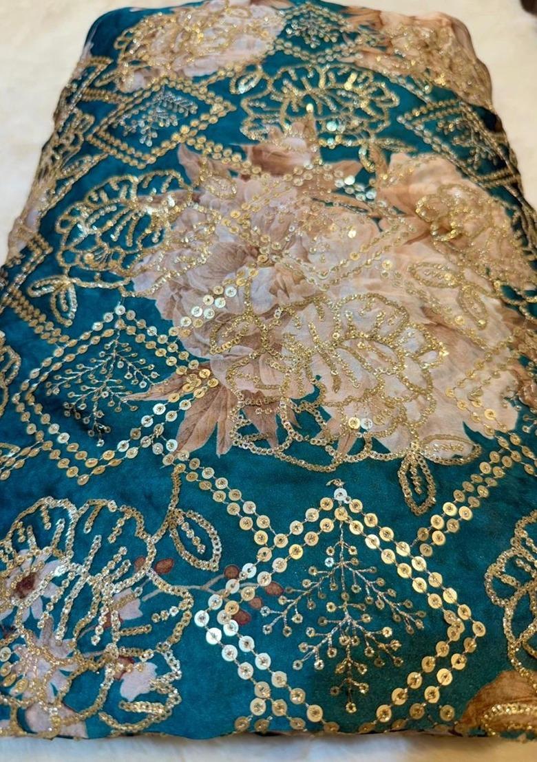 Turquoise Satin Embroidered Lehenga Set For Girls