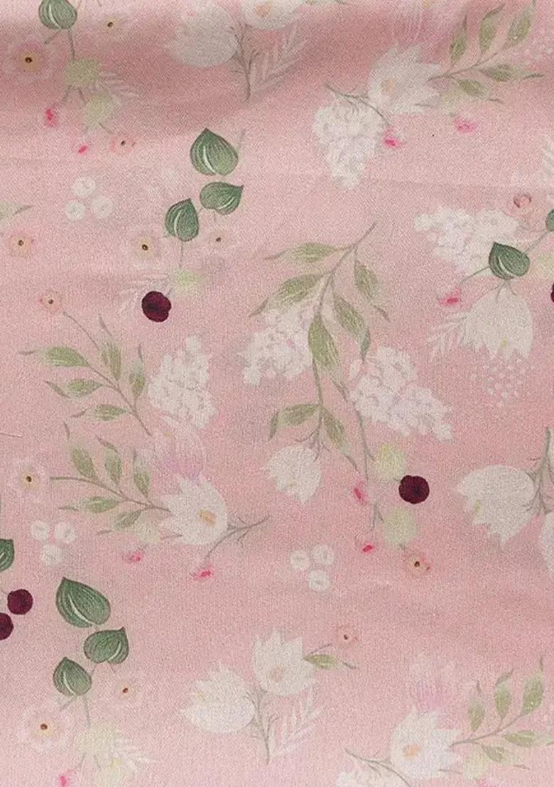 Pink Silk Floral Print Lehenga Set For Girls