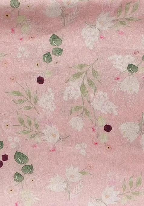 Pink Silk Floral Print Lehenga Set For Girls