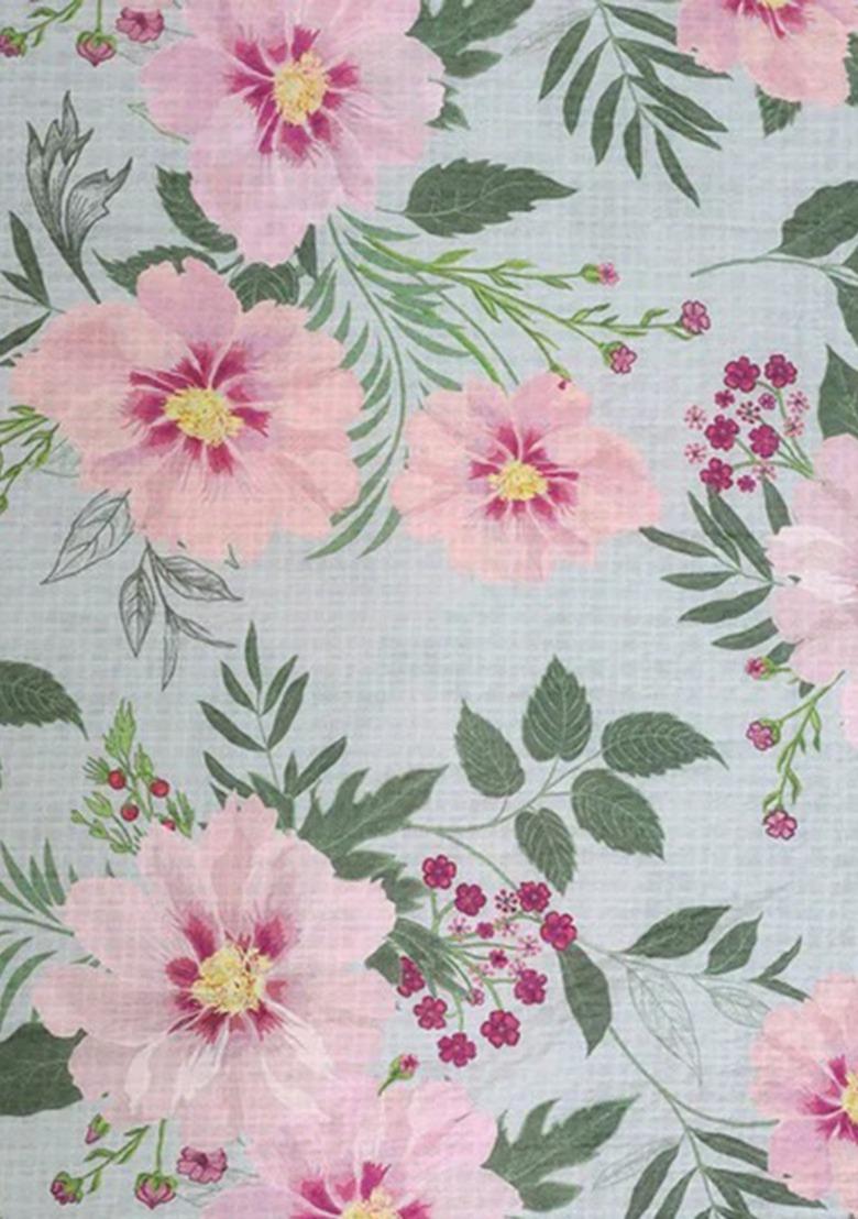 Blue Floral Print Lehenga Set For Girls