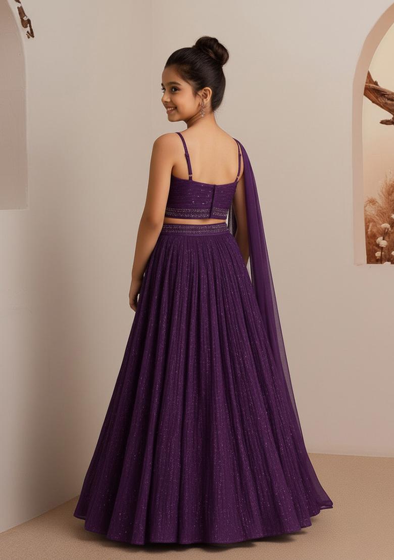 Purple Embellished Lehenga Set For Girls