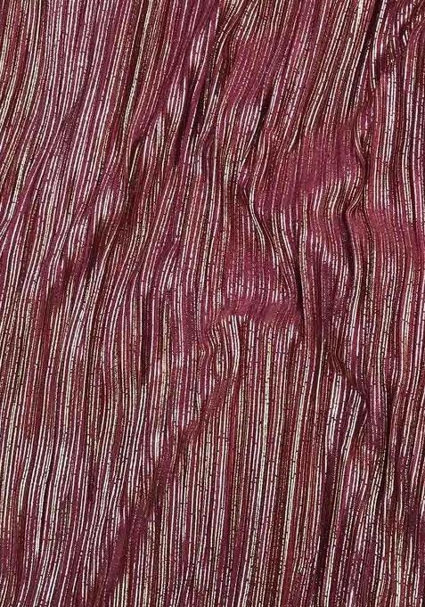 Maroon Satin Textured Fusion Set For Girls