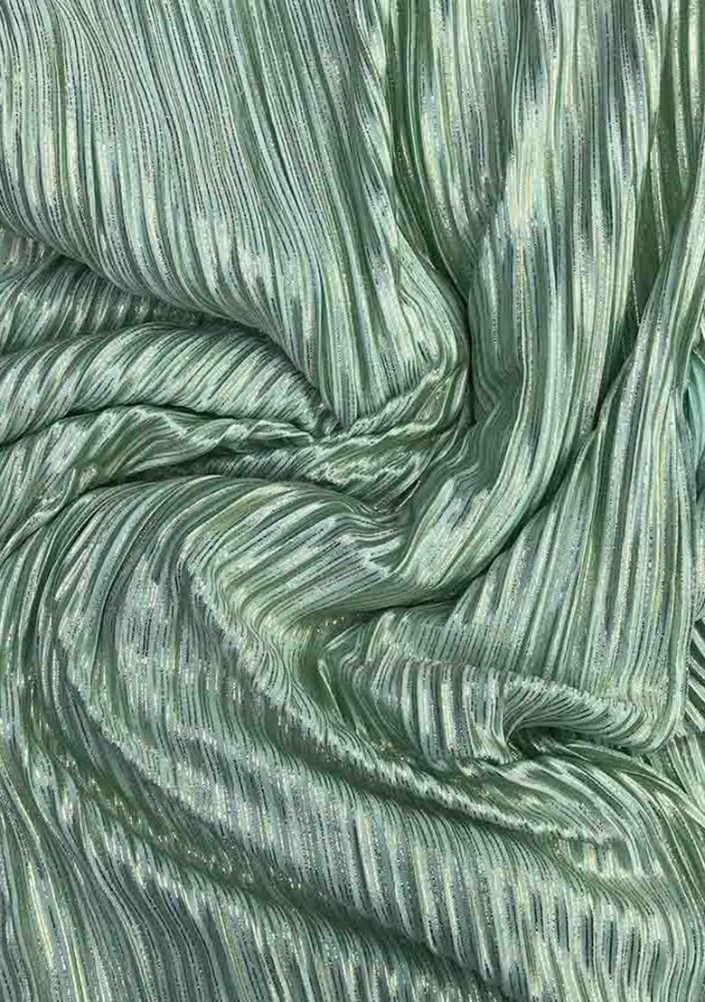 Green Satin Textured Fusion Set For Girls