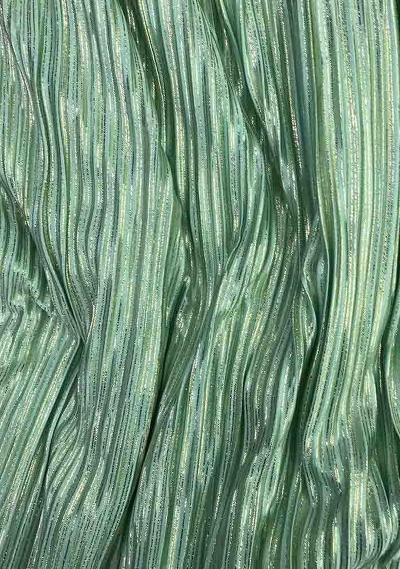 Green Satin Textured Fusion Set For Girls - Indya