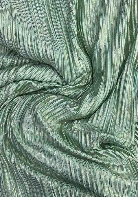 Green Satin Textured Fusion Set For Girls