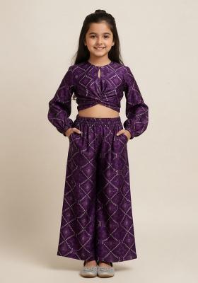 Purple Brocade Co-Ord Set For Girls