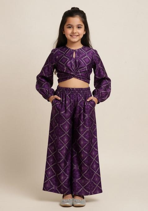 Purple Brocade Co-Ord Set For Girls