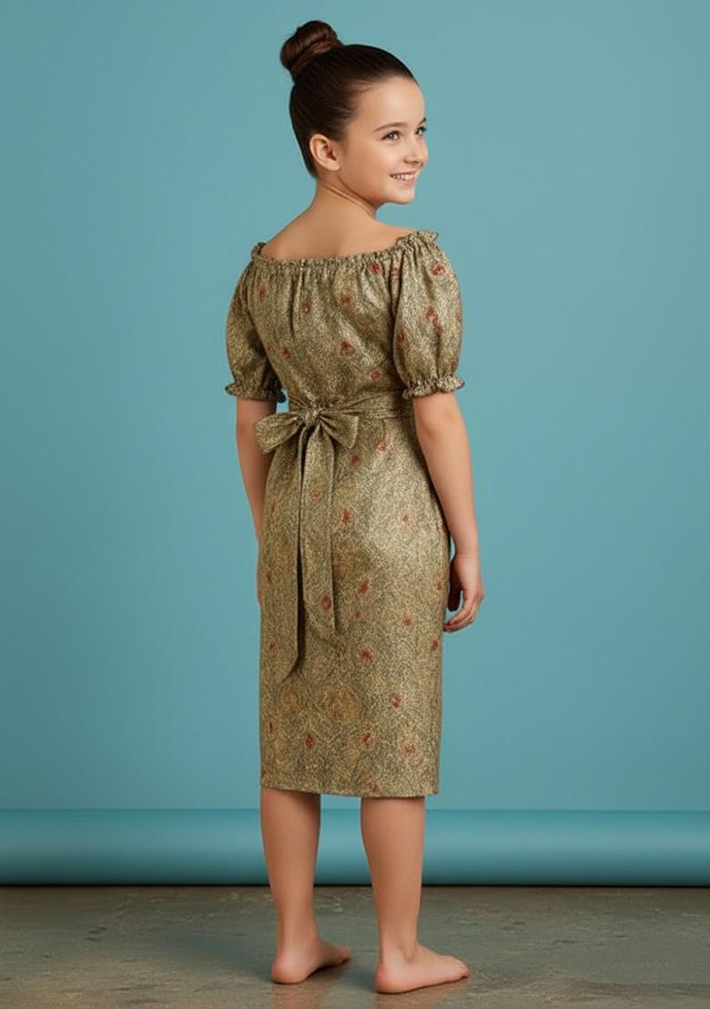 Grey Brocade Fusion Set For Girls - Indya