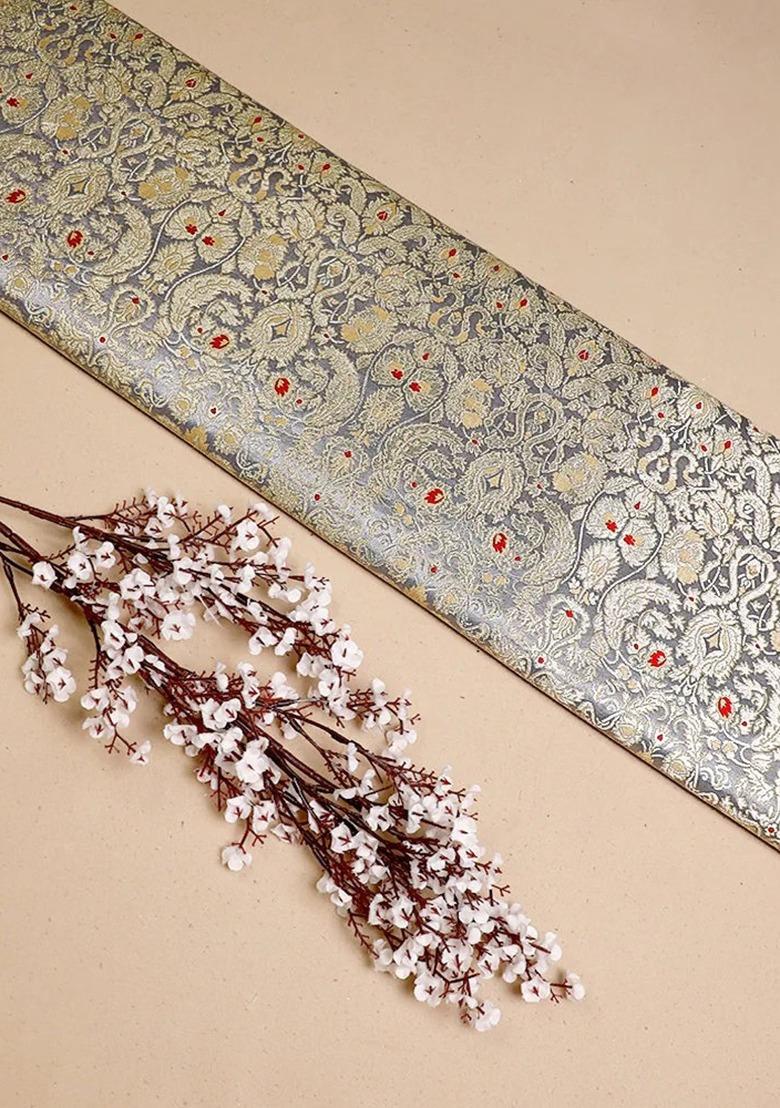 Grey Brocade Fusion Set For Girls - Indya