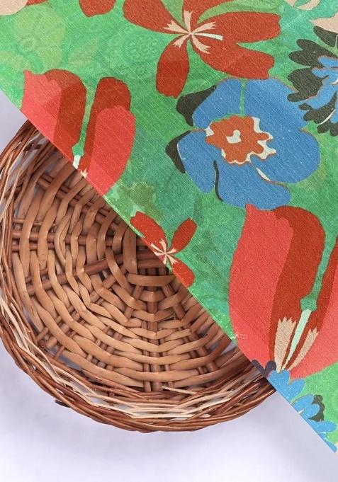 Green Chinon Floral Print Pre Draped Saree Set For Girls