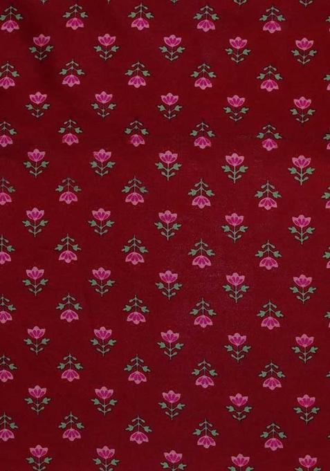 Girls Maroon Floral Print Chanderi Fusion Set