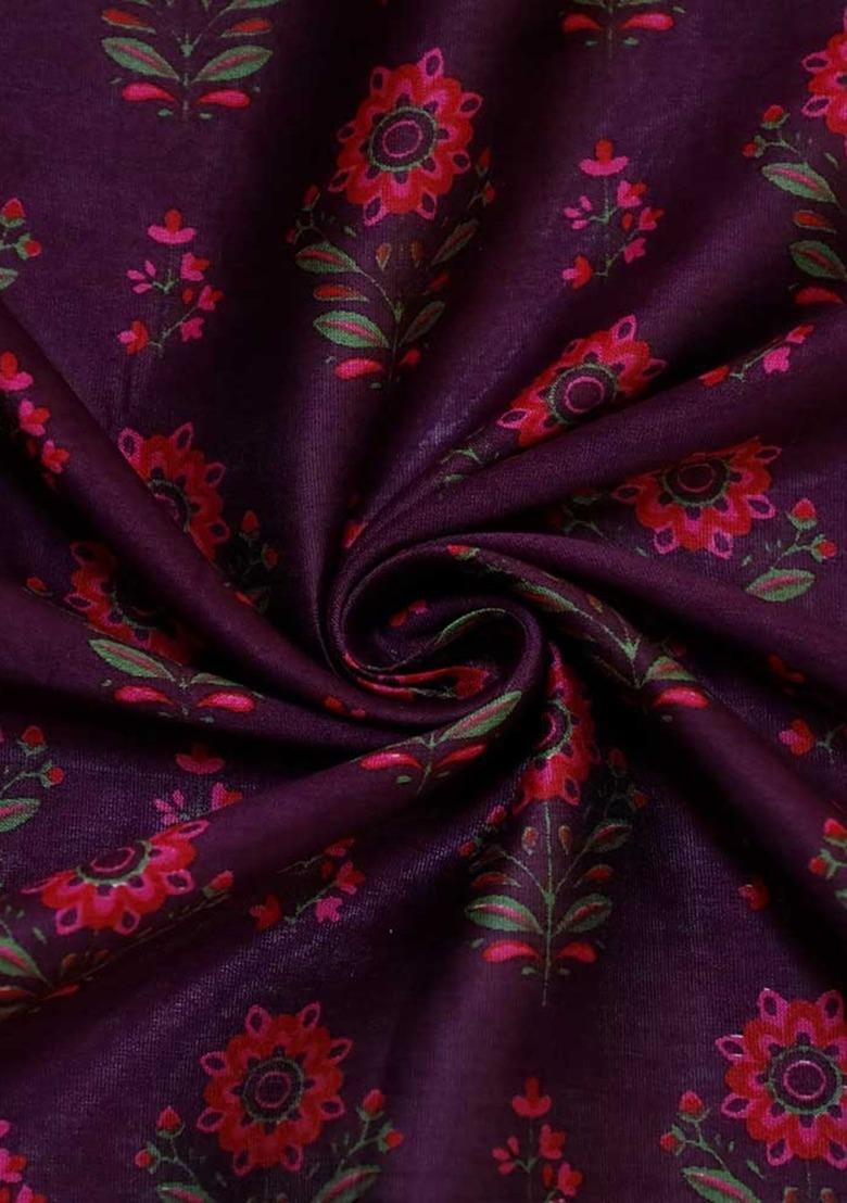 Girls Purple Floral Print Chanderi Fusion Set - Indya