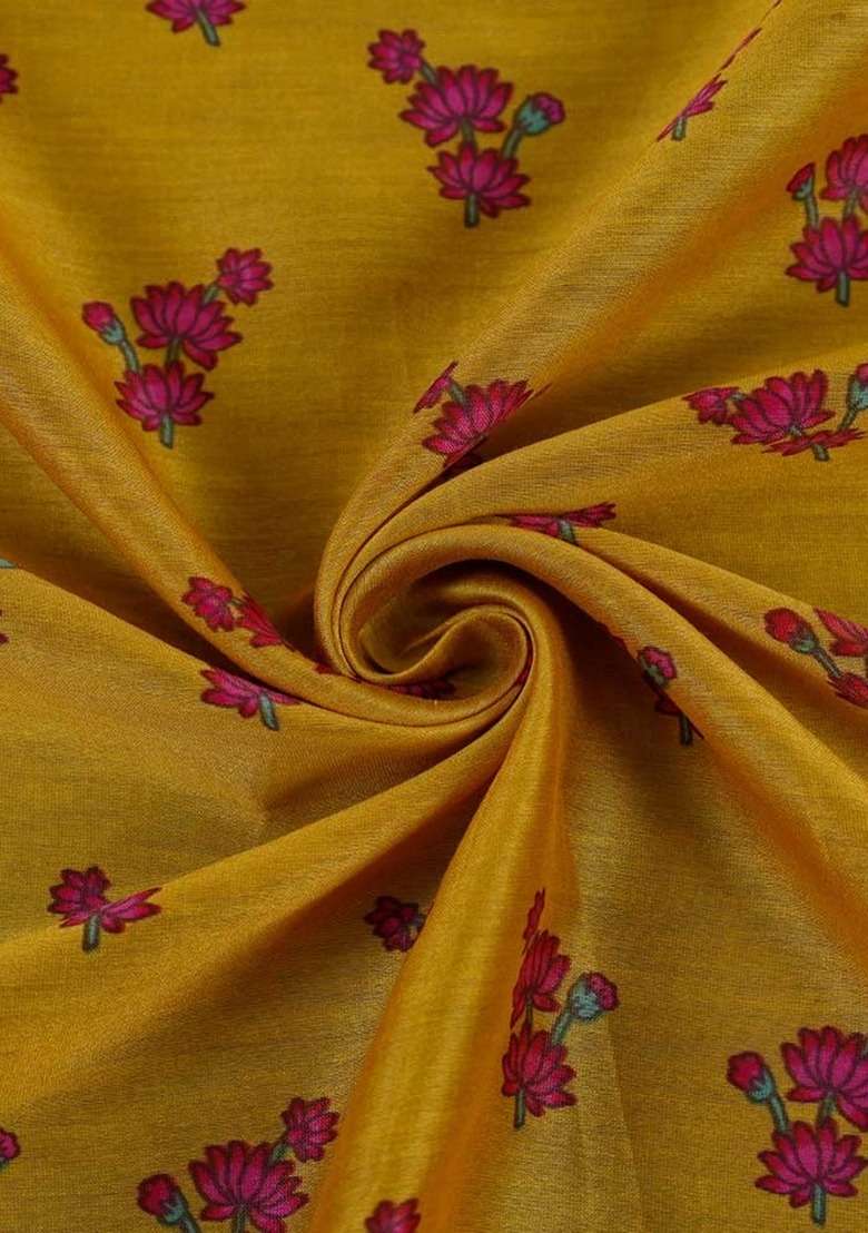Girls Yellow Floral Print Chanderi Fusion Set - Indya