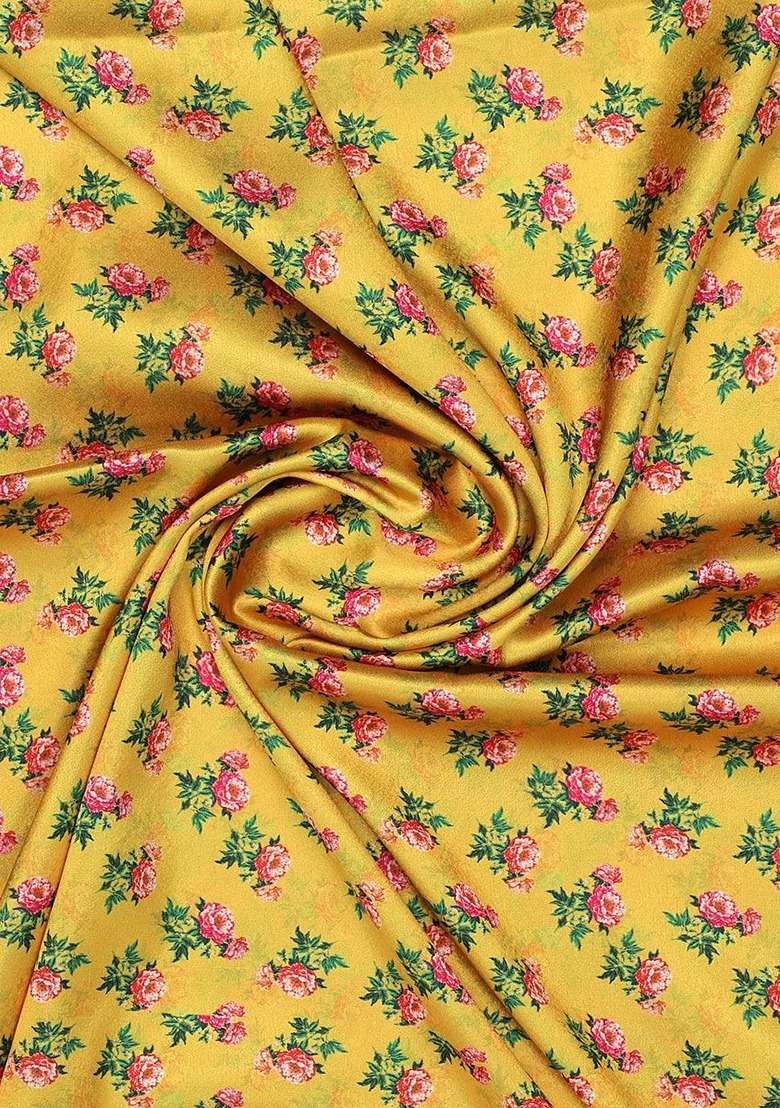 Girls Yellow Floral Print Satin Fusion Set - Indya