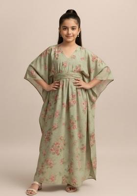 Girls Grey Floral Print Satin Fusion Set