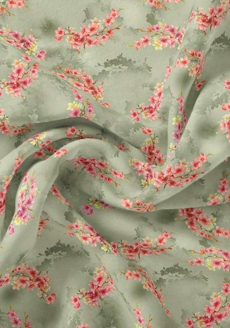 Girls Grey Floral Print Satin Fusion Set - Indya