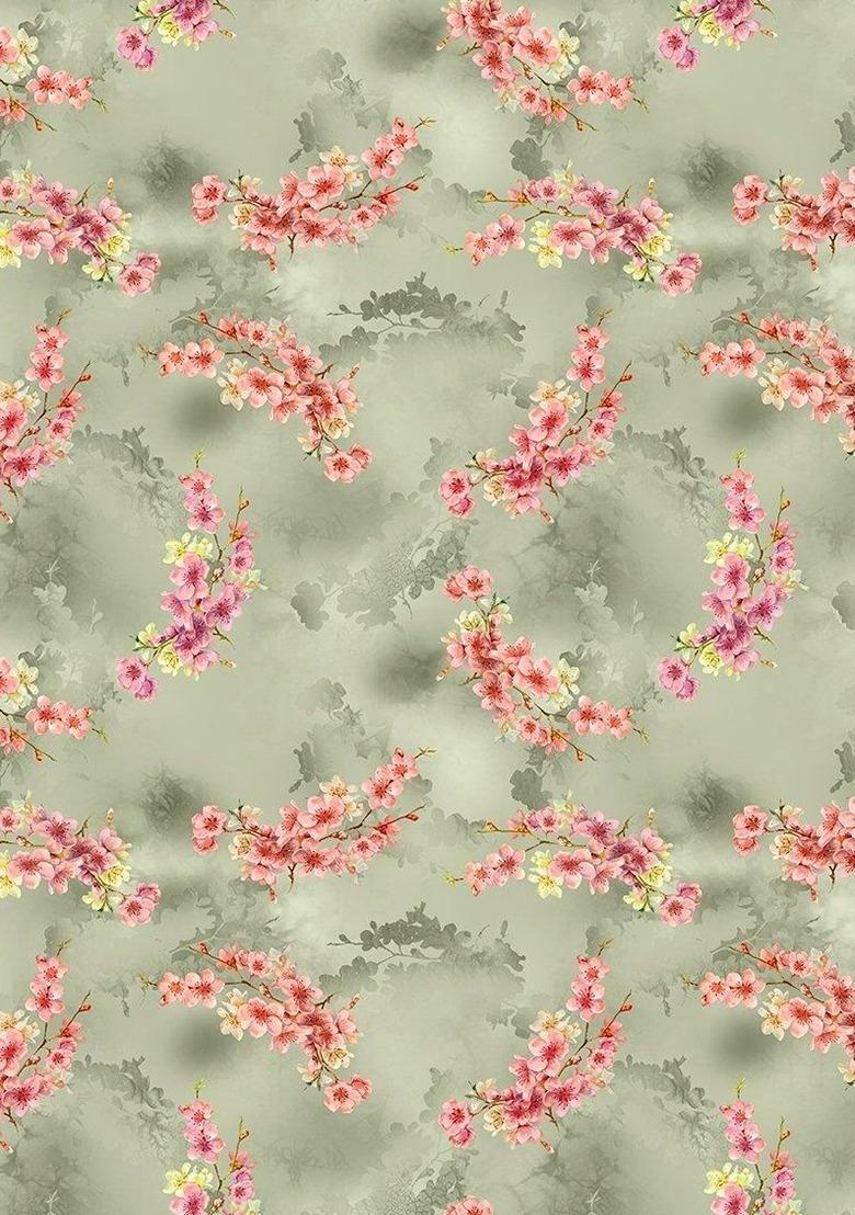 Girls Grey Floral Print Satin Fusion Set - Indya