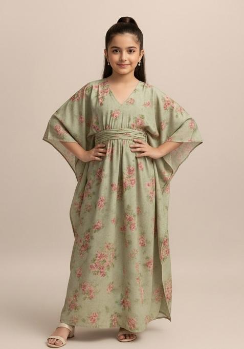 Girls Grey Floral Print Satin Fusion Set