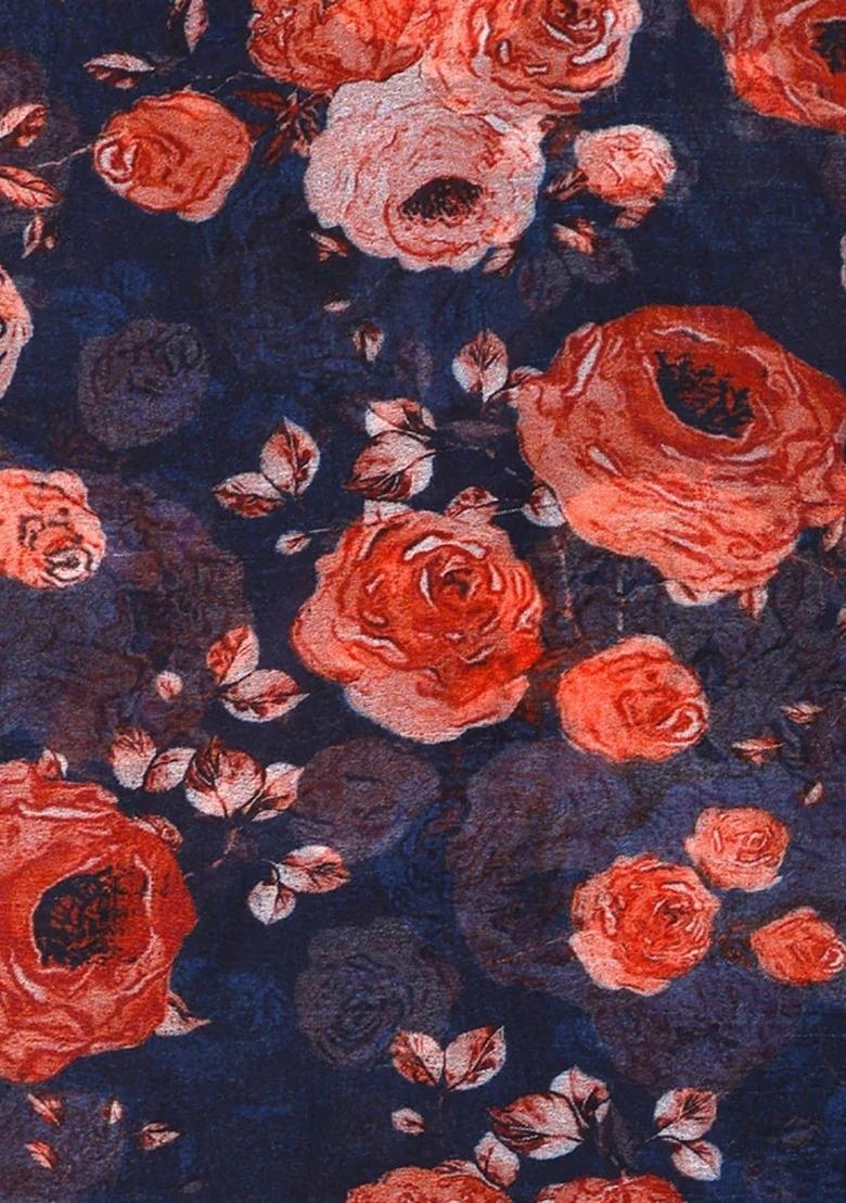 Girls Blue Floral Print Chiffon Fusion Set - Indya