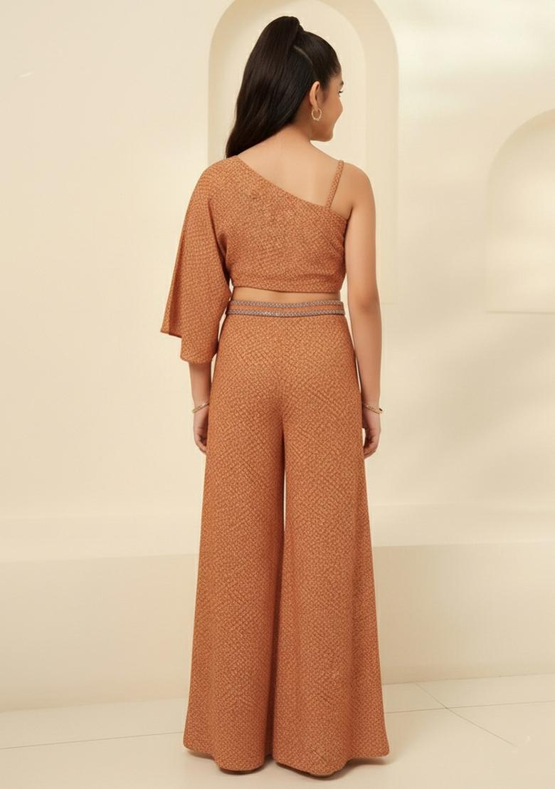 Girls Orange Abstract Print Chiffon Fusion Set - Indya