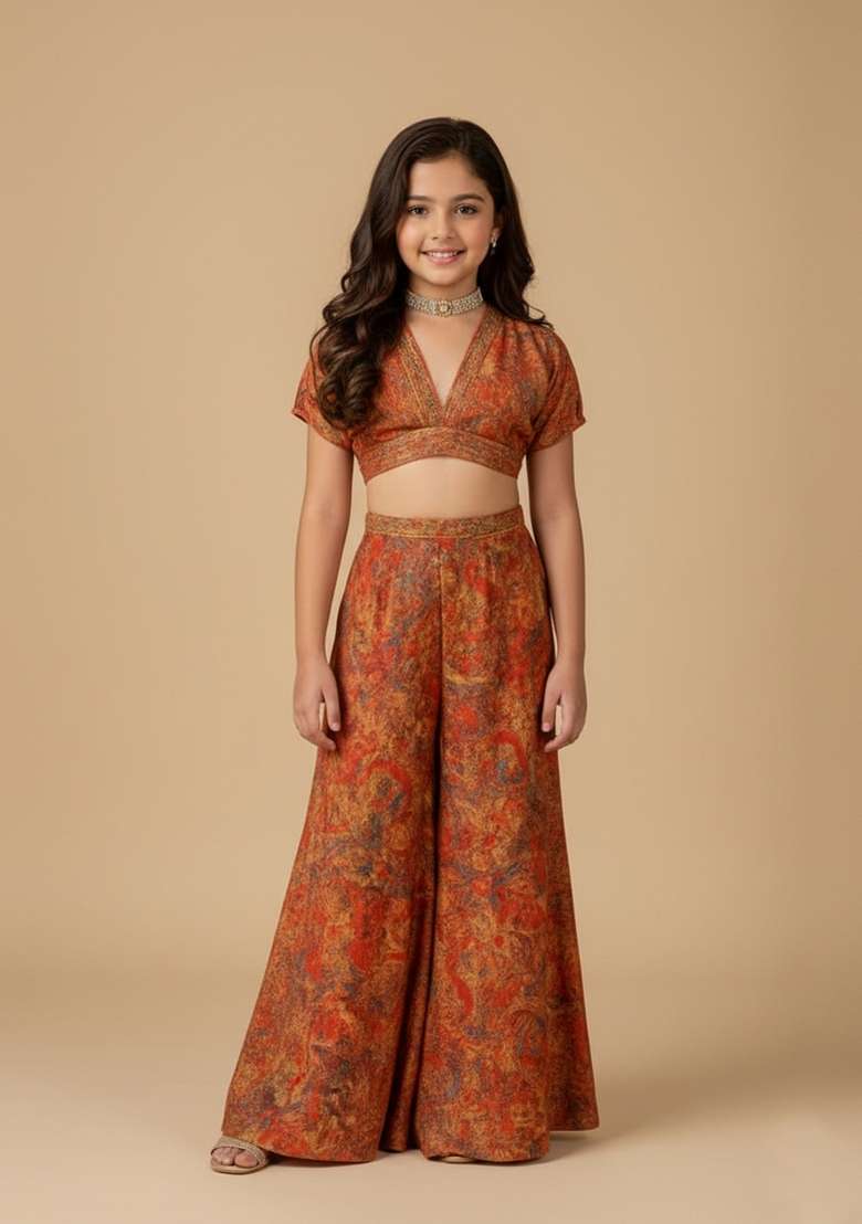 Girls Multicolor Floral Print Chiffon Fusion Set - Indya