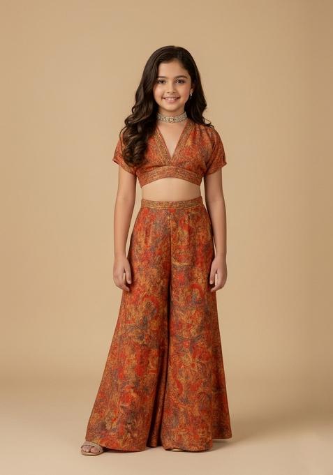 Girls Multicolor Floral Print Chiffon Fusion Set