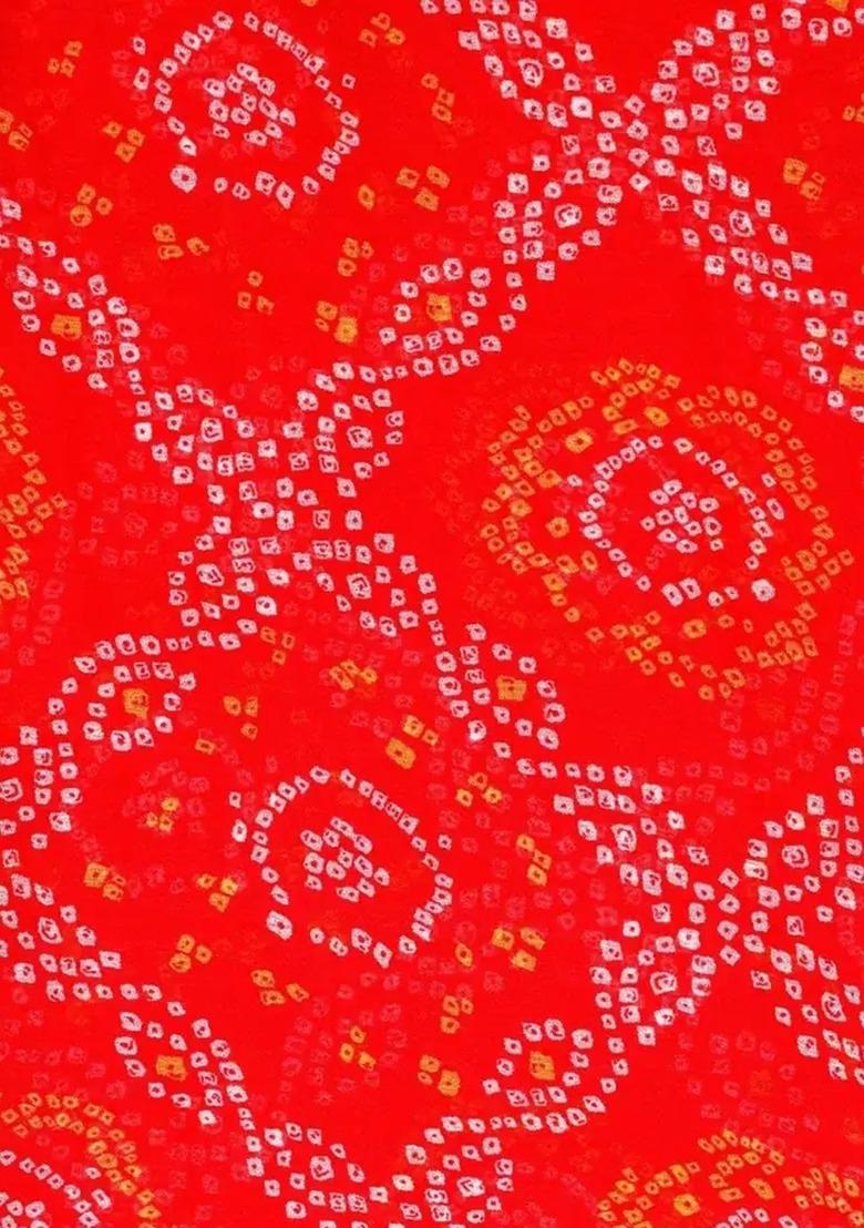 Girls Tomato Red Figure Print Chiffon Fusion Set - Indya